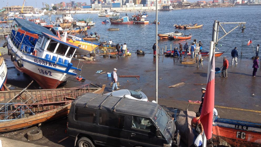 Picture taken on April 2, 2014 showing the chaos created at the Riquelme Cove, in Iquique, northern Chile, after a powerful 8.2-magnitude earthquake hit off Chile's Pacific coast.