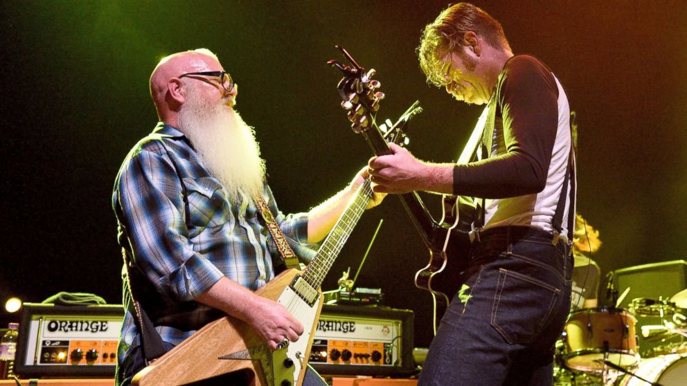 Dave Catching (L) and Jesse Hughes of Eagles Of Death Metal perform at The Forum, Nov. 5, 2015 in London.