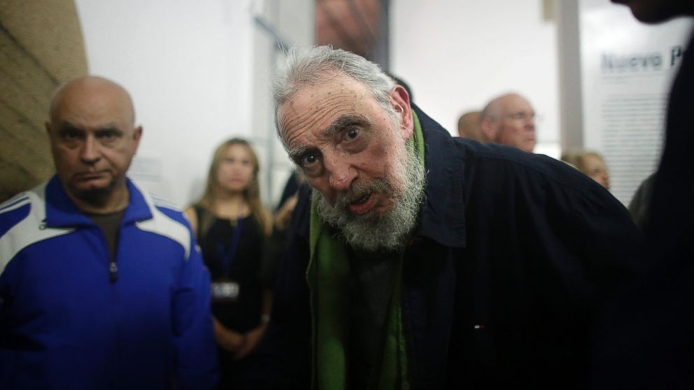 PHOTO: Fidel Castro, Cuba's former President and revolutionary leader, looks at the camera during a rare public appearance to attend the inauguration of an art gallery on Jan. 8, 2014 in Havana, Cuba.