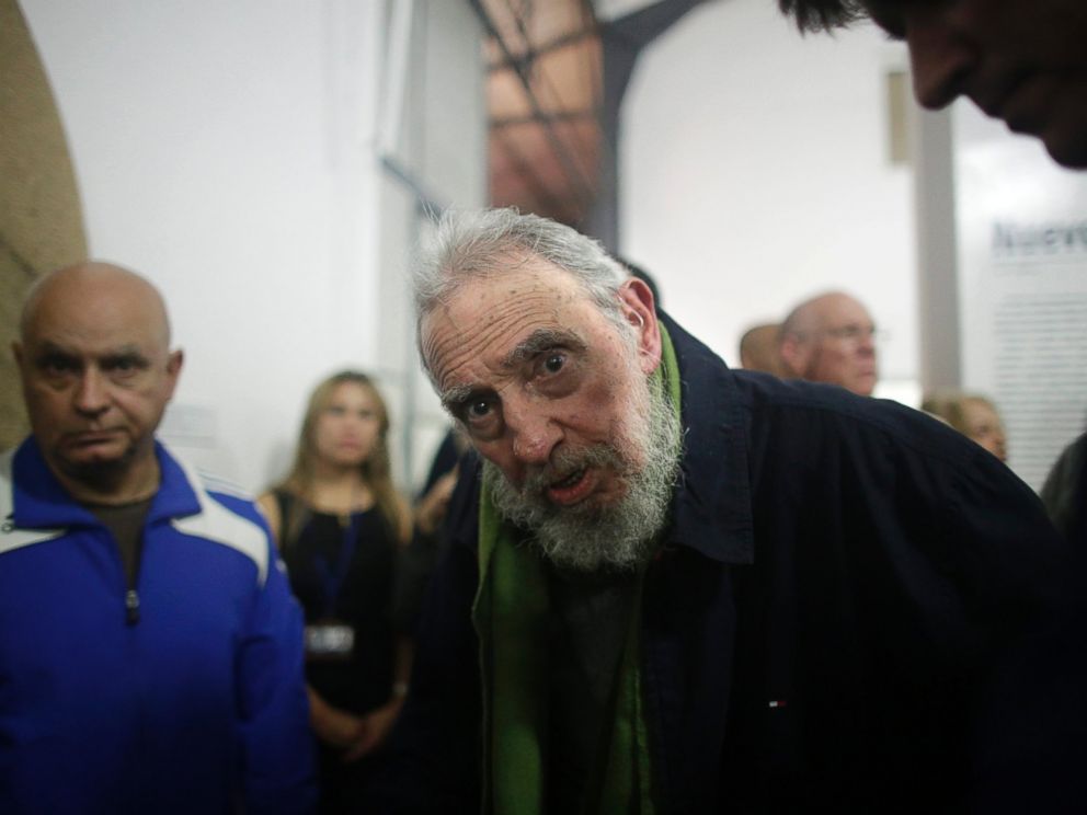 PHOTO: Fidel Castro, Cubas former President and revolutionary leader, looks at the camera during a rare public appearance to attend the inauguration of an art gallery on Jan. 8, 2014 in Havana, Cuba.