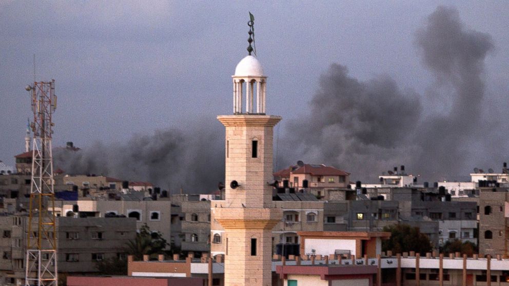 Smoke billows following an Israeli air strike in Gaza City, July 15, 2014.