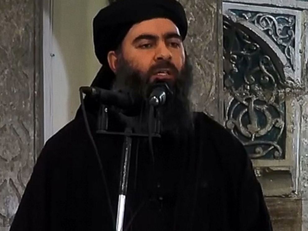 PHOTO: An image grab taken from a video released on July 5, 2014 by Al-Furqan Media shows alleged Islamic State of Iraq and the Levant leader Abu Bakr al-Baghdadi preaching during Friday prayer at a mosque in Mosul.