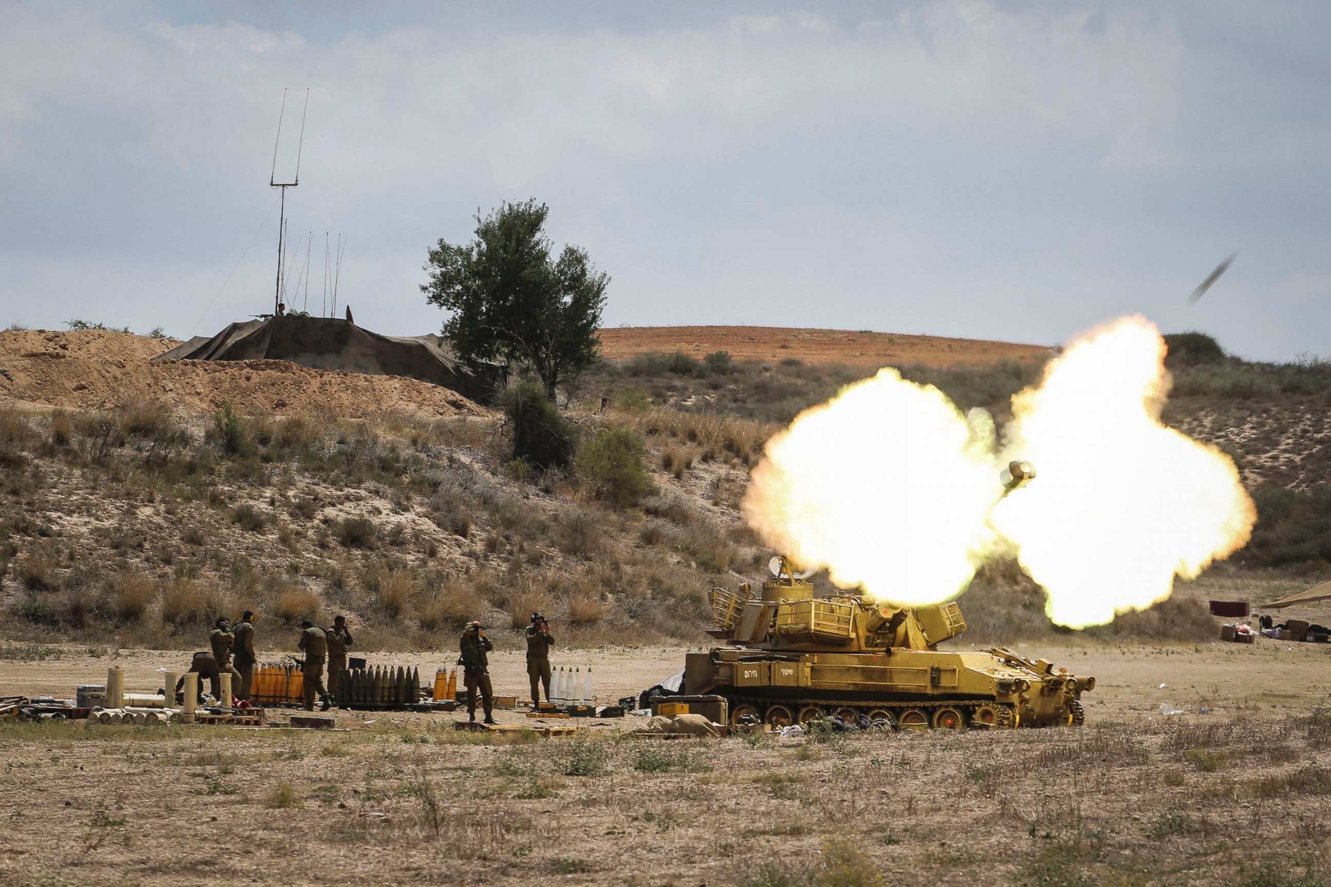 PHOTO: An Israeli artillery shell is fired at the border with Gaza, July 18, 2014, near Sderot, Israel.