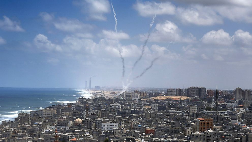 PHOTO: Smoke from rockets fired from Gaza City are seen after being launched toward Israel, July 15, 2014.