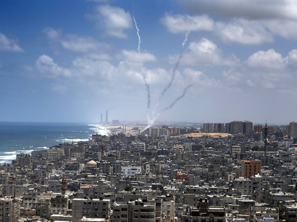 PHOTO: Smoke from rockets fired from Gaza City are seen after being launched toward Israel, July 15, 2014.