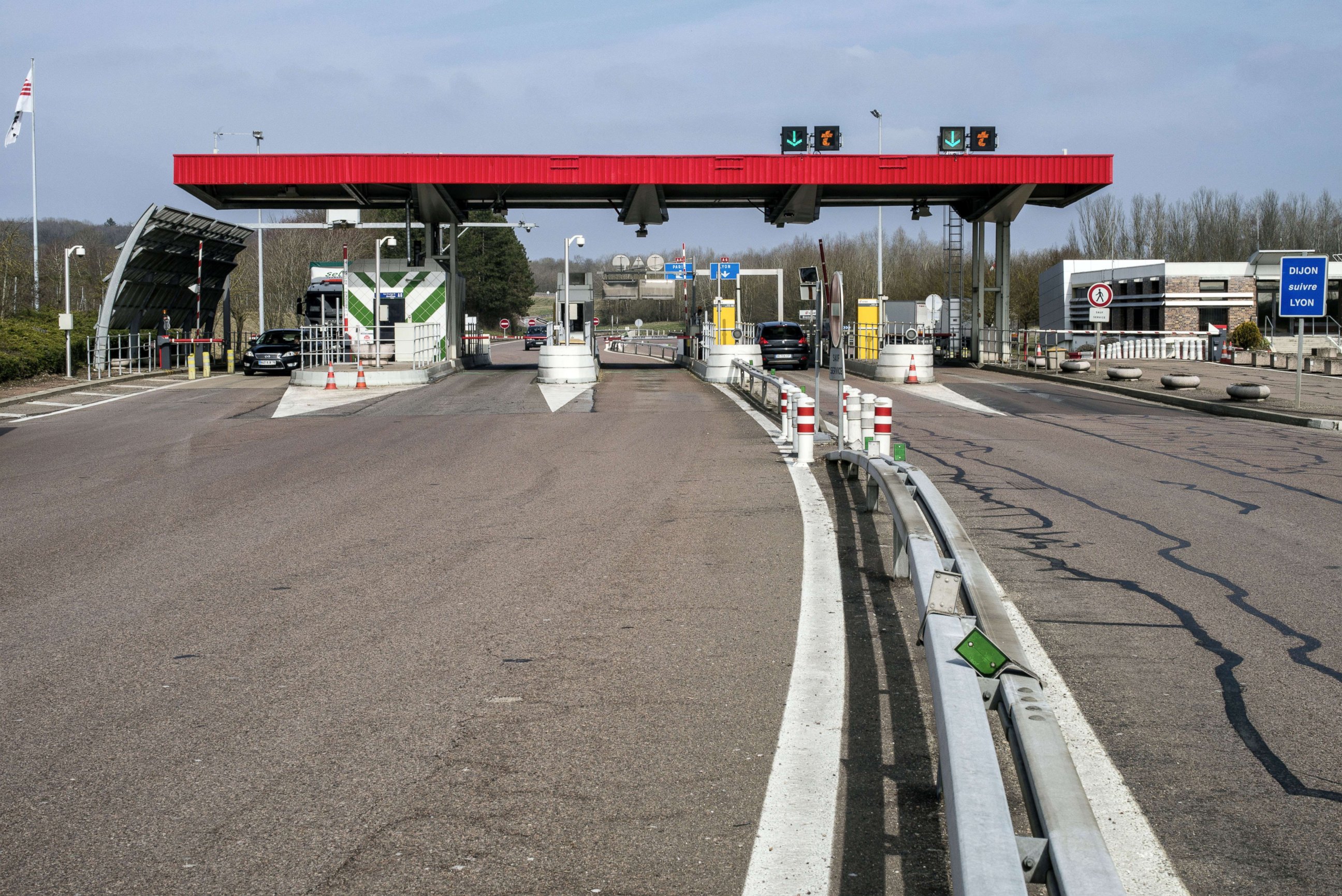 PHOTO: A view of the A6 toll is seen on March 11, 2015 in Avallon, France.