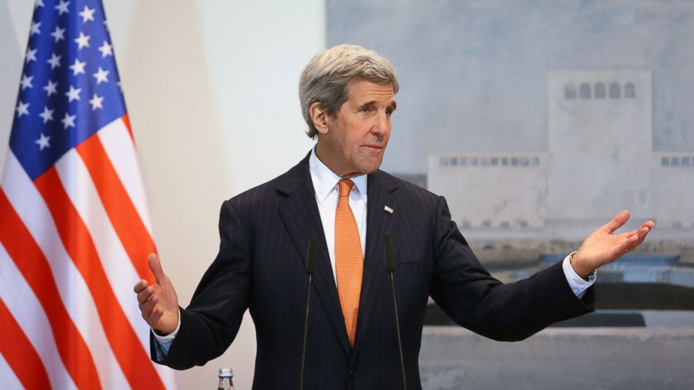 US Secretary of State John Kerry holds a press conference in Tirana on Feb. 14, 2016.
