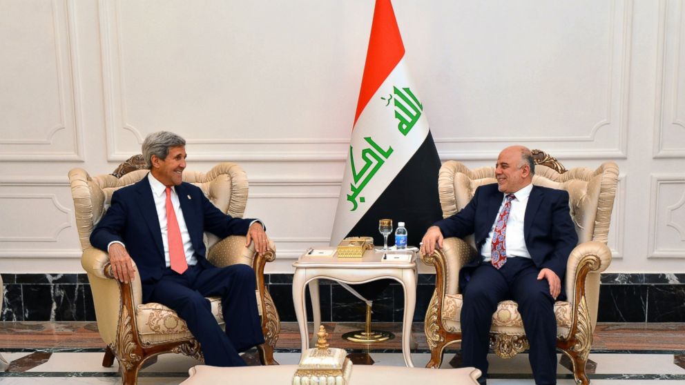 Secretary of State John Kerry meets with Haider al-Abadi, Prime Minister of Iraq, in Baghdad, Sept. 10, 2014.