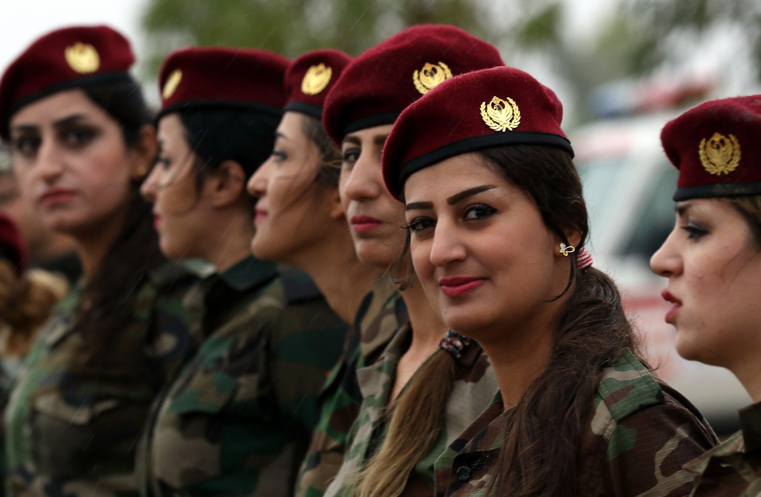 PHOTO:Kurdish Peshmerga female fighters march during a training camp conducted by trainers from the German military forces in Arbil, the capital of the Kurdish autonomous region in northern Iraq, Oct. 27, 2015.  
