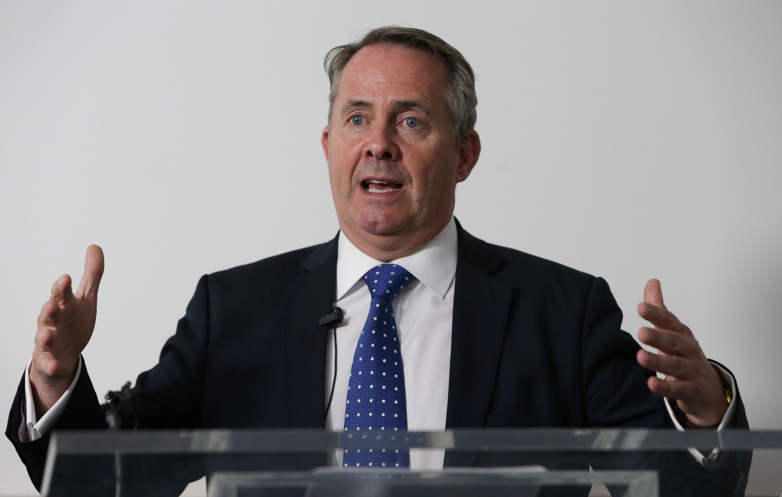PHOTO: British Conservative Party leadership candidate, Liam Fox, makes a speech as he launches his bid to become the Conservative party leader in London, July 4, 2016. 