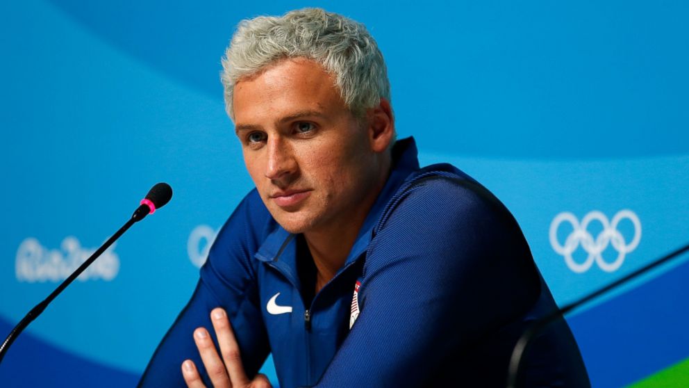 Ryan Lochte of the United States attends a press conference in the Main Press Center on Day 7 of the Rio Olympics on Aug. 12, 2016 in Rio de Janeiro.