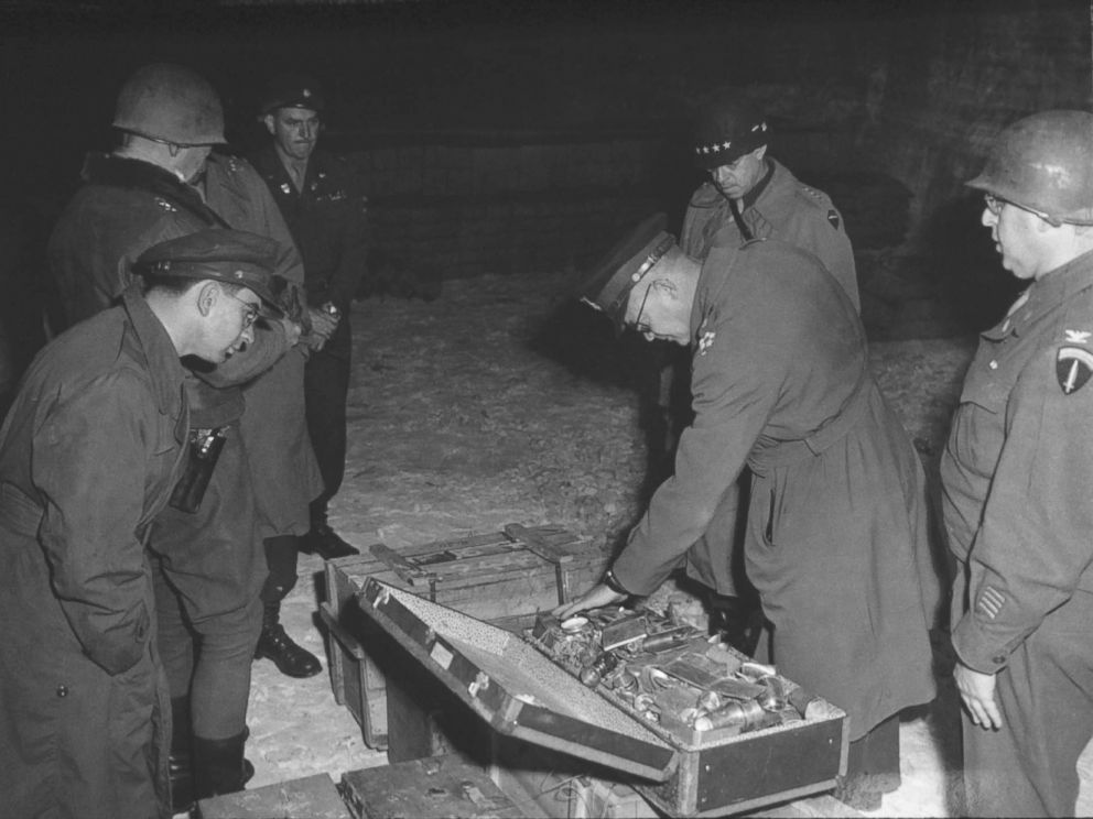 PHOTO: General Dwight Eisenhower, commander of Allied Forces inspects gold bars taken from Jews by the Nazis and stashed in the Heilbron Salt Mines, May 3, 1945 in Germany. 