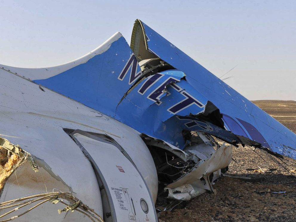 PHOTO:A handout picture released by Egypt's Prime Minister's office on October 31, 2015, shows the wreckage of a crashed A321 Russian airliner in Wadi al-Zolomat in Hassana province, a mountainous area of Egypt's Sinai Peninsula. 