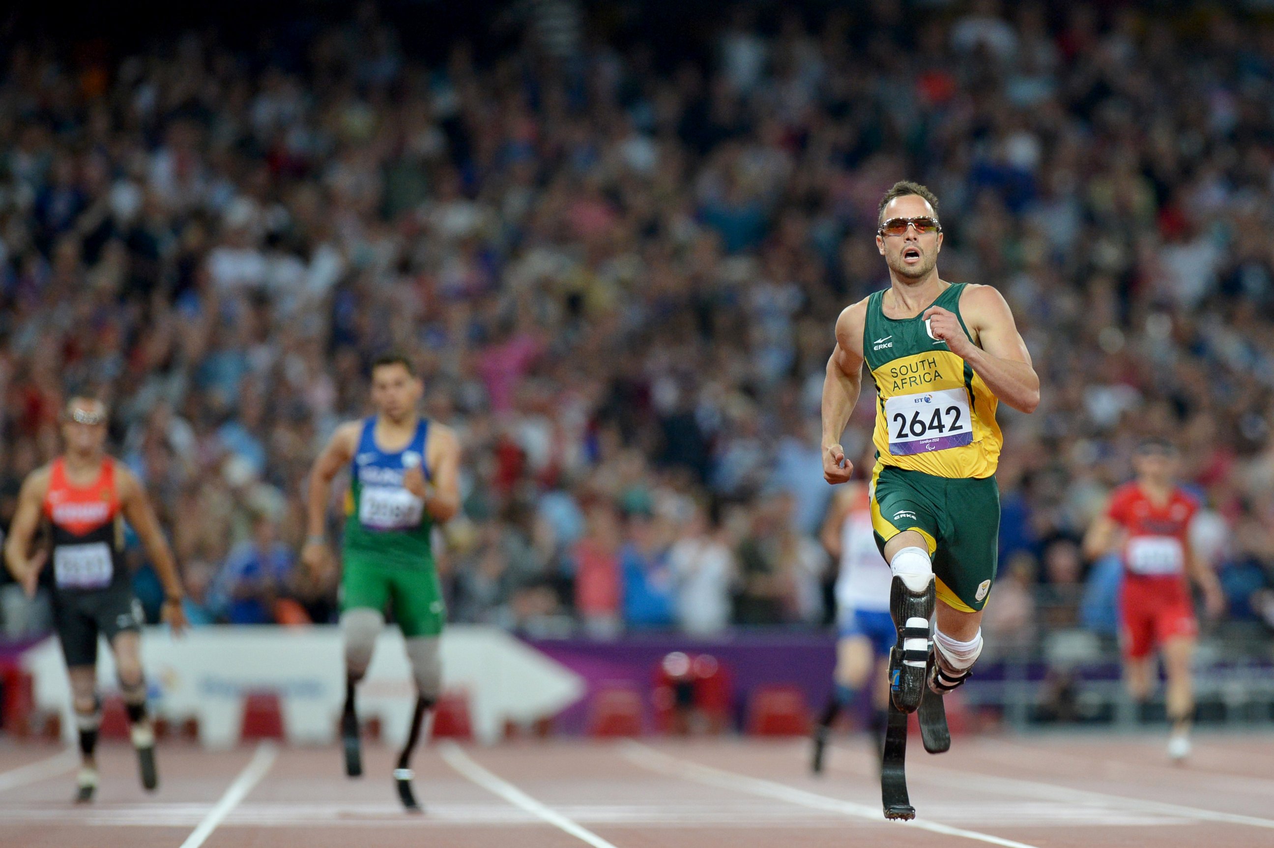 PHOTO: South Africa's Oscar Pistorius in the men's 400m - T44 final at the London 2012 Paralympic Games at the Olympic Stadium in London, Sept. 8, 2012.