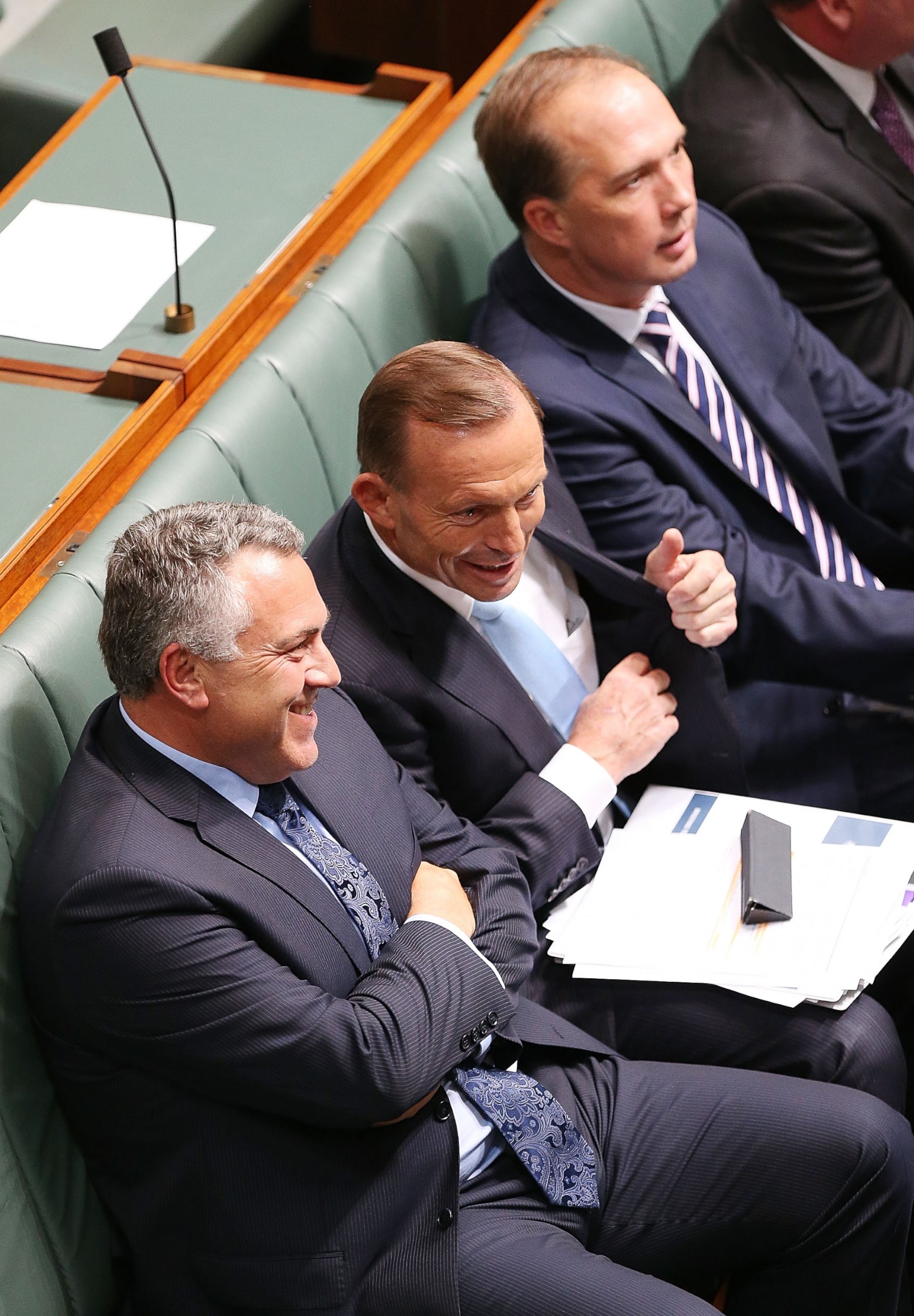 PHOTO: Tony Abbott, Joe Hockey and Peter Dutton are seen at the Parliament House, Feb. 9, 2015, in Canberra, Australia.