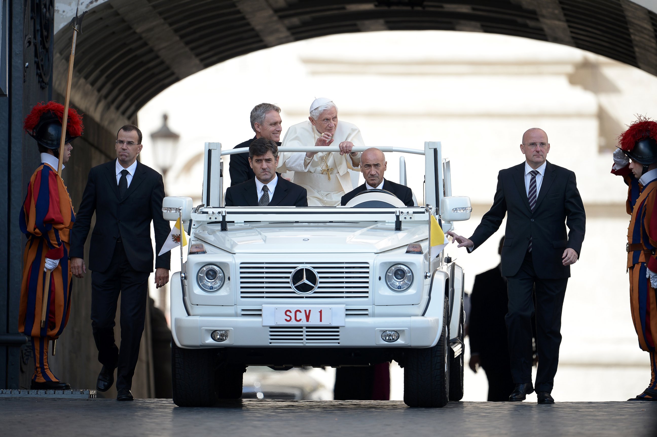 PHOTO: Pope Benedict XVI arrives in his Popemobile for his weekly general audience on Oct. 3, 2012 at St Peter's Square at The Vatican.  