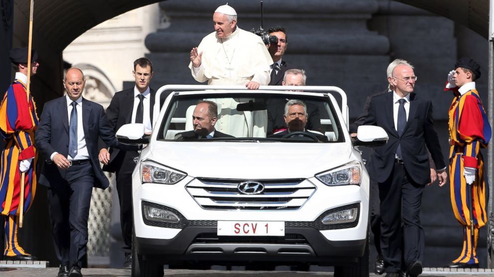 PHOTO: Pope Francis arrives in St. Peter's Square, with his new Popemobile, for his weekly audience on June 3, 2015 in Vatican City.