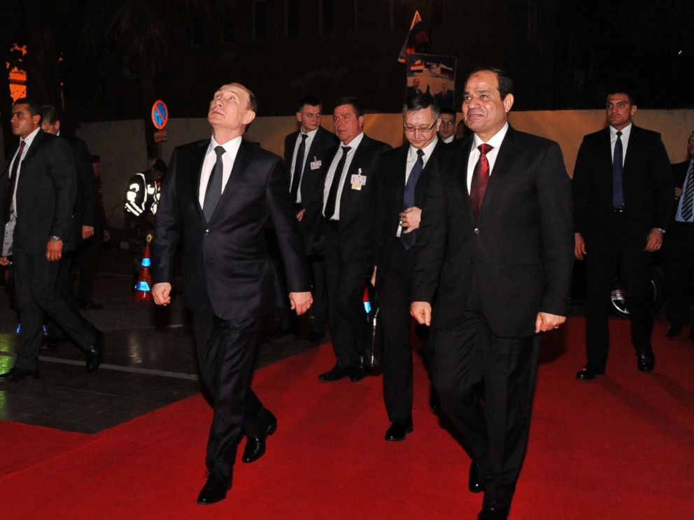 PHOTO: Russian President Vladimir Putin and Egyptian President Abdel Fattah el-Sisi visit Cairo Tower on Feb. 9, 2015, in Cairo.