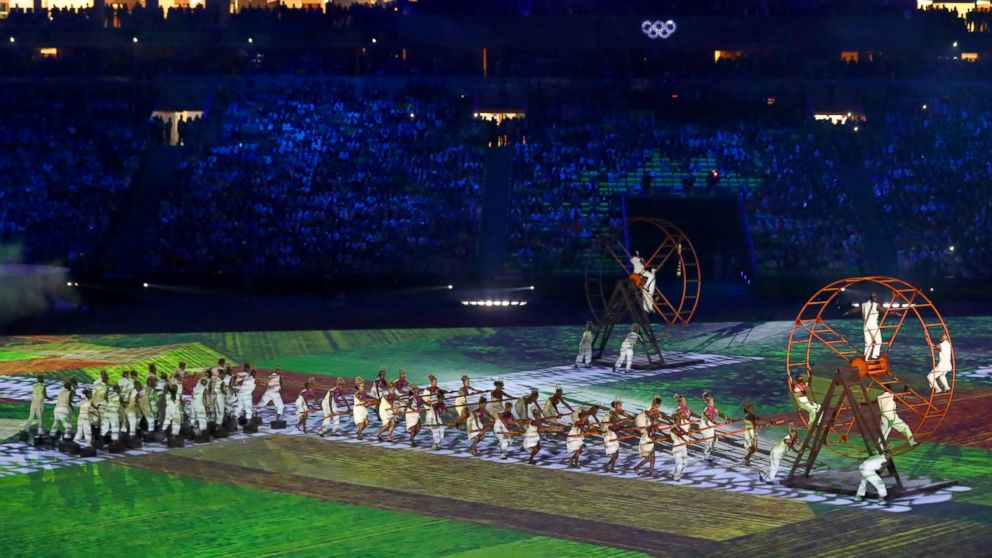 PHOTO: Performers dance at the Geometrization: Arrival of The Africans during the Opening Ceremony of the Rio 2016 Olympic Games at Maracana Stadium, Aug. 5, 2016, in Rio de Janeiro.