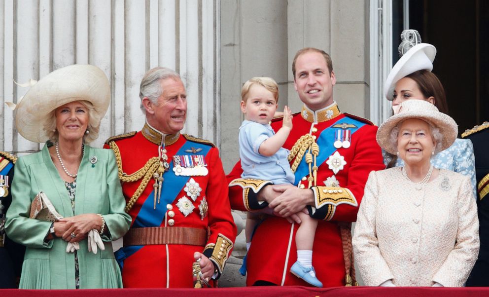 PHOTO: In this June 13, 2015, file photo, Camilla, Duchess of Cornwall, Prince Charles, Prince William, Prince George, Catherine, Duchess of Cambridge and Queen Elizabeth II stand on the balcony of Buckingham Palace during Trooping the Color, in London.