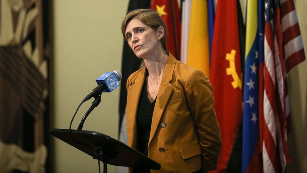 United States Ambassador to the United Nations, Samantha Power at a news conference at United Nations headquarters in New York, Dec. 08, 2015. 