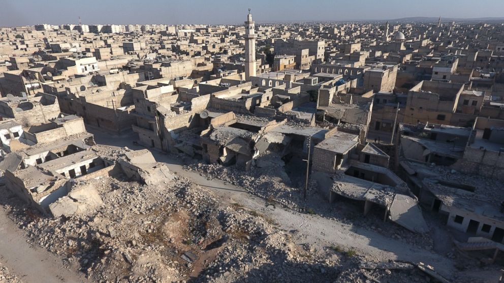 An aerial view of the buildings destroyed by the Assad regime's forces and the Russian army in the Tariq al-Bab neighborhood of Aleppo, Syria, Oct. 7, 2016.