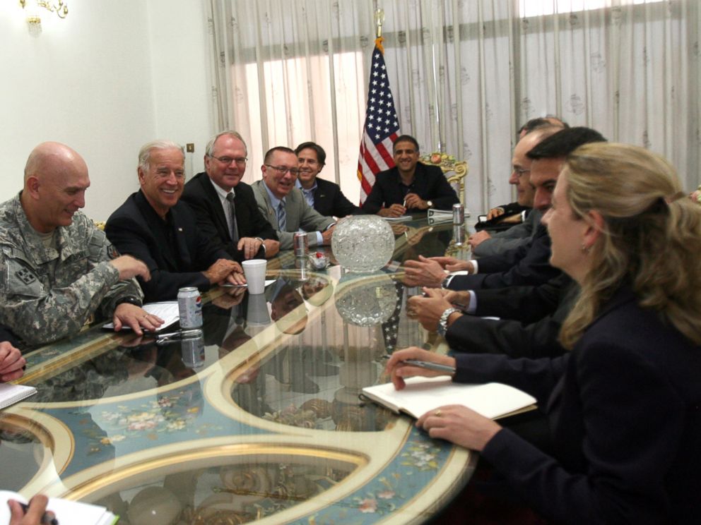 PHOTO: Vice President Joe Biden sits along side Gen. Ray Odierno and U.S. Ambassador to Iraq Christopher Hill during a meeting at the US Embassy in Baghdad, July 3, 2010.