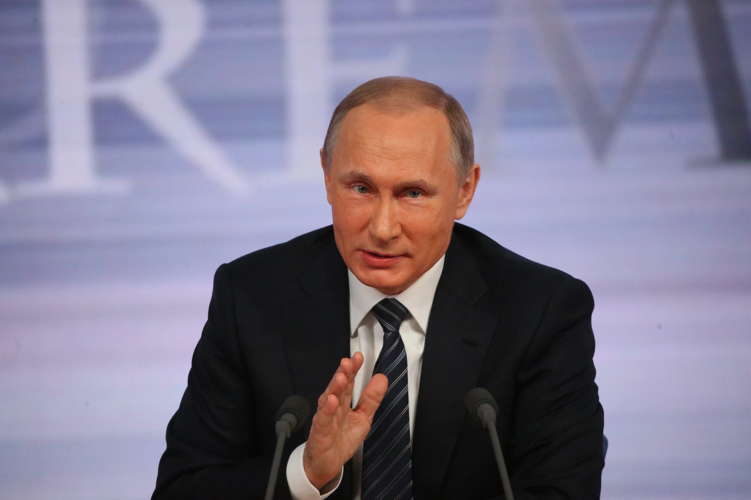 PHOTO:Russian President Vladimir Putin speaks during his annual press conference on December 17, 2015 in Moscow. 