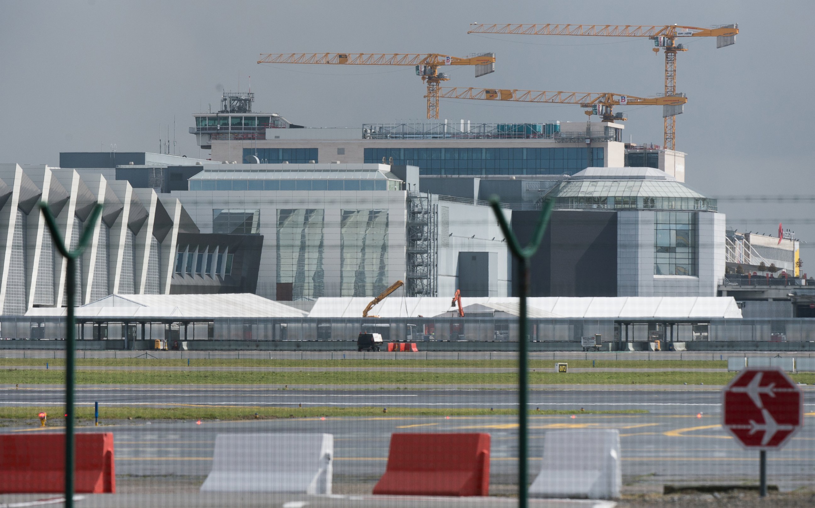 PHOTO: A picture taken on March 29, 2016 shows tents at Zaventem Airport in Brussels.