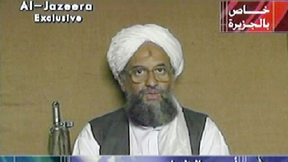 Ayman al-Zawahri is seen in this video footage recorded at an undisclosed location in Afghanistan and aired by al-Jazeera, November 2001. 