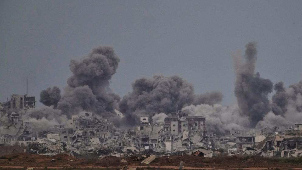 PHOTO: Smoke rises following an Israeli military strike in the Gaza Strip, as seen from southern Israel, on Oct. 9, 2025.