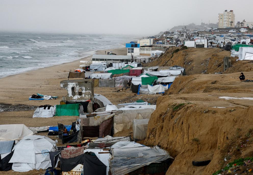 PHOTO: A view of tents used by displaced Palestinian are pictured in the central Gaza Strip, on Nov. 16, 2025.
