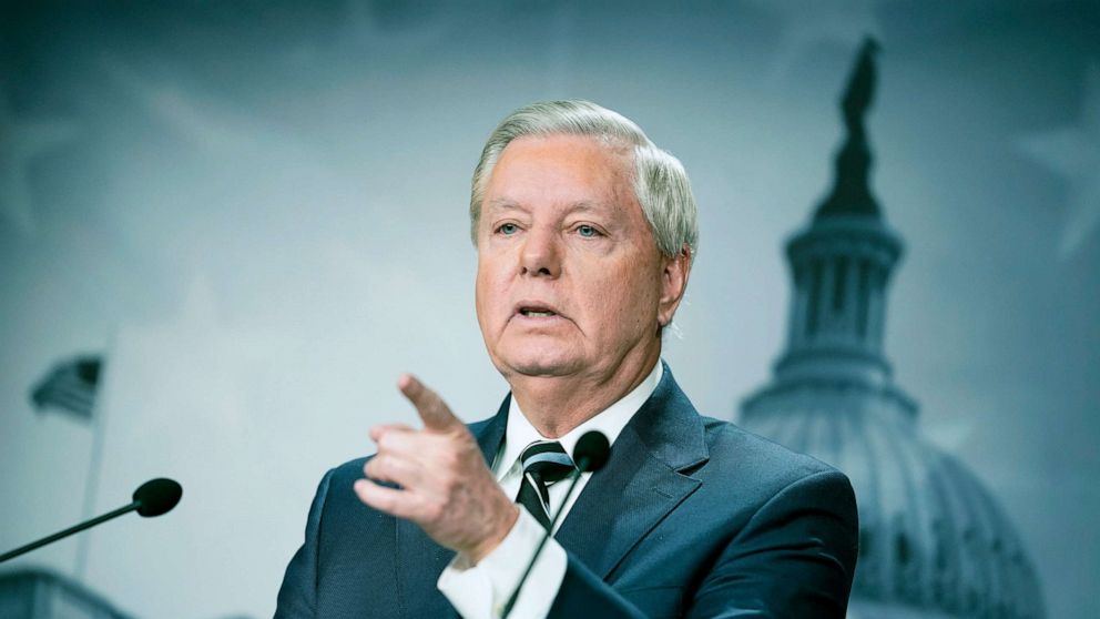 PHOTO: Sen. Lindsey Graham, R-S.C., speaks about a Senate resolution calling for accountability for Russian President Vladimir Putin, March 2, 2022, at the Capitol.
