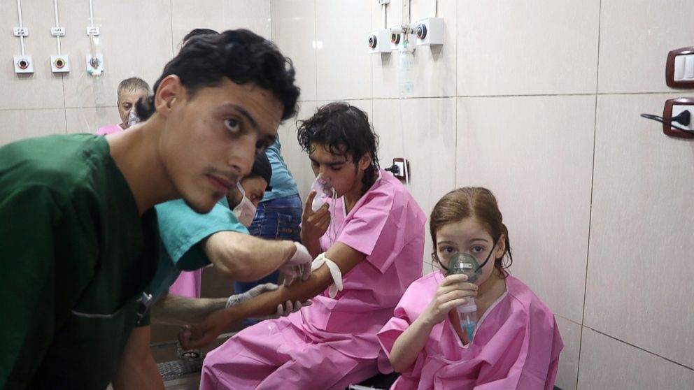 PHOTO: Civilians receive medical treatment after a helicopter belonging to the Assad regime forces carried out a barrel bomb attack over residential areas at opposition controlled Sukkeri region of Aleppo, Syria on September 6, 2016.