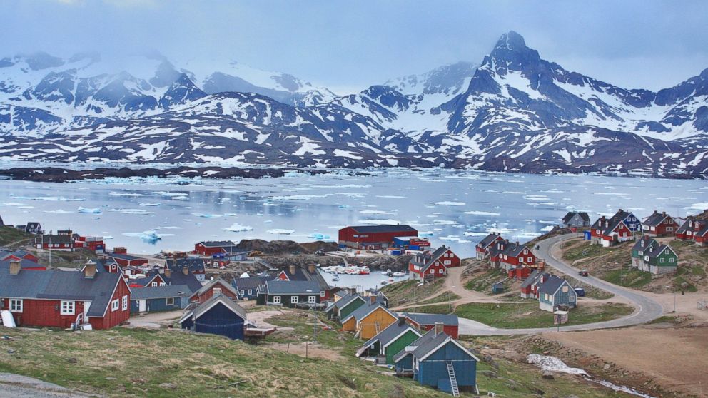View of the village of Tasiilaq, Greenland during the summer solstice.
