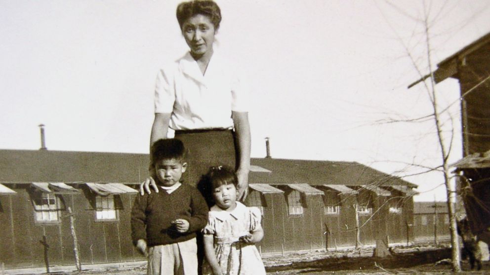 PHOTO: Satsuki Ina as a girl with her her brother, Kiyoshi, and mother, Shizuko Ina, at Tule Lake internment camp for Japanese Americans in 1945.
