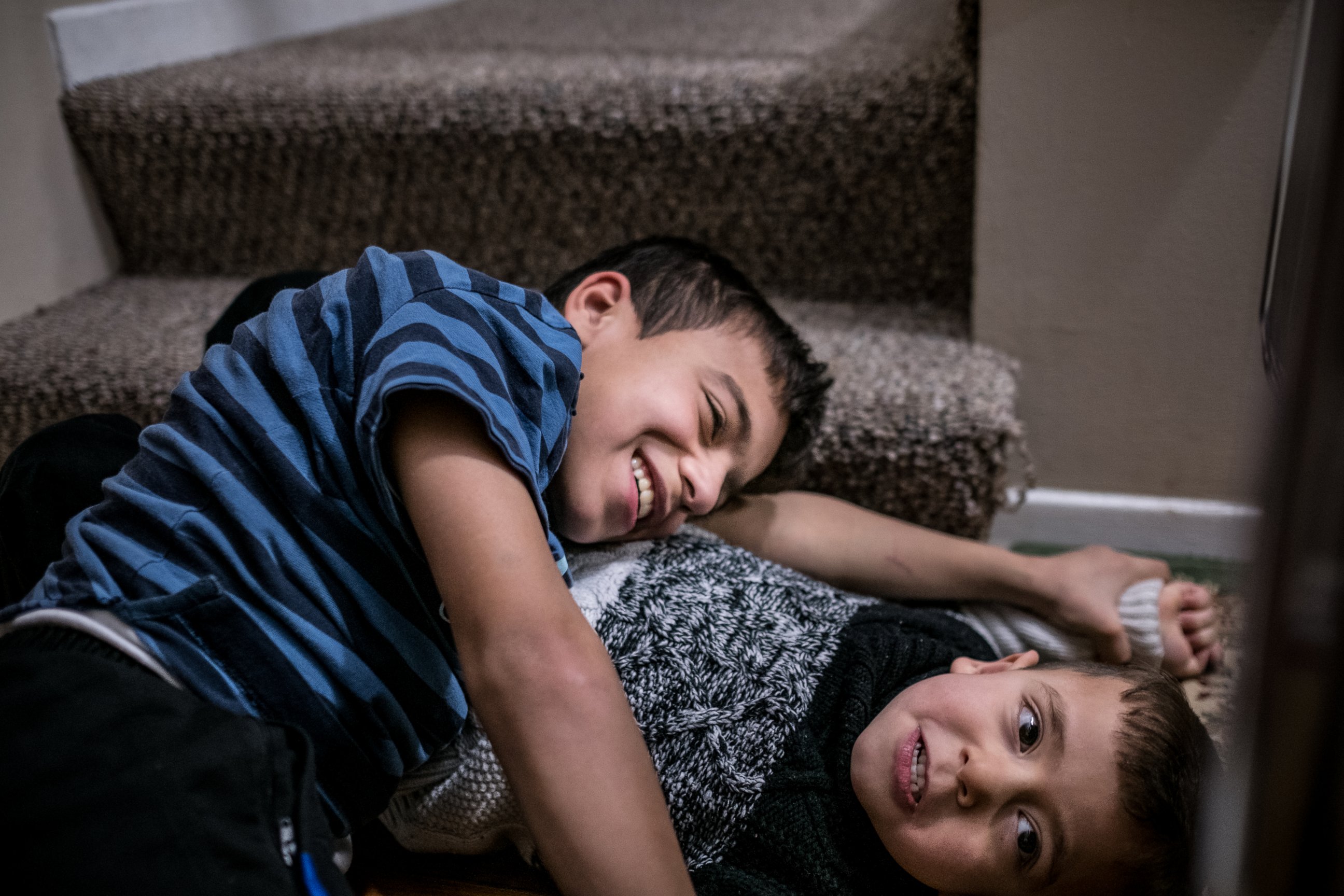 PHOTO: Basel Alrashdan, 11, and his brother Idress, 5, play at home in Charlottetown, on Prince Edward Island, Canada, on December 14, 2016. The Alrashdan family, arrived on Dec 27, 2015, are some of the 250 Syrian refugees that have been settled here.