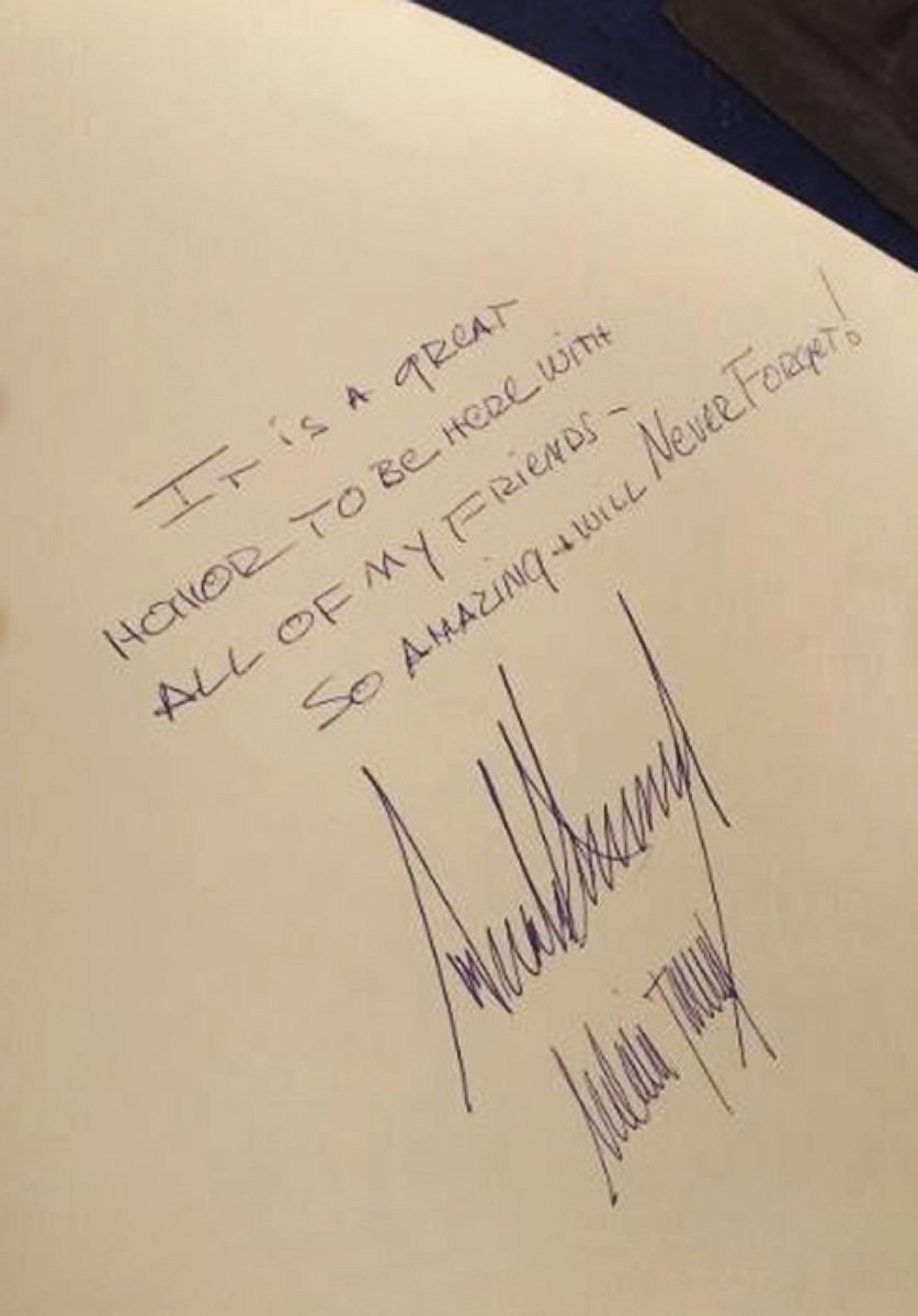 PHOTO: The note that President Trump wrote in the guestbook during his visit to Yad Vashem in Jerusalem, May 23, 2017. 