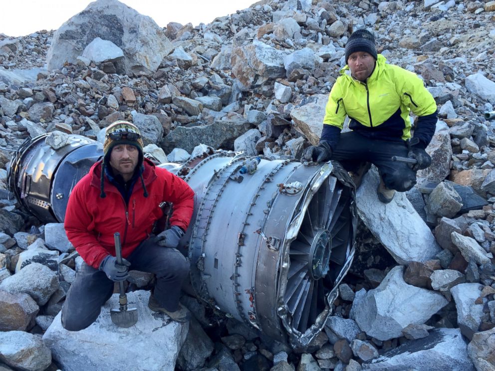 PHOTO: They found pieces of what appear to be aircraft debris strewn across the side of the mountain.