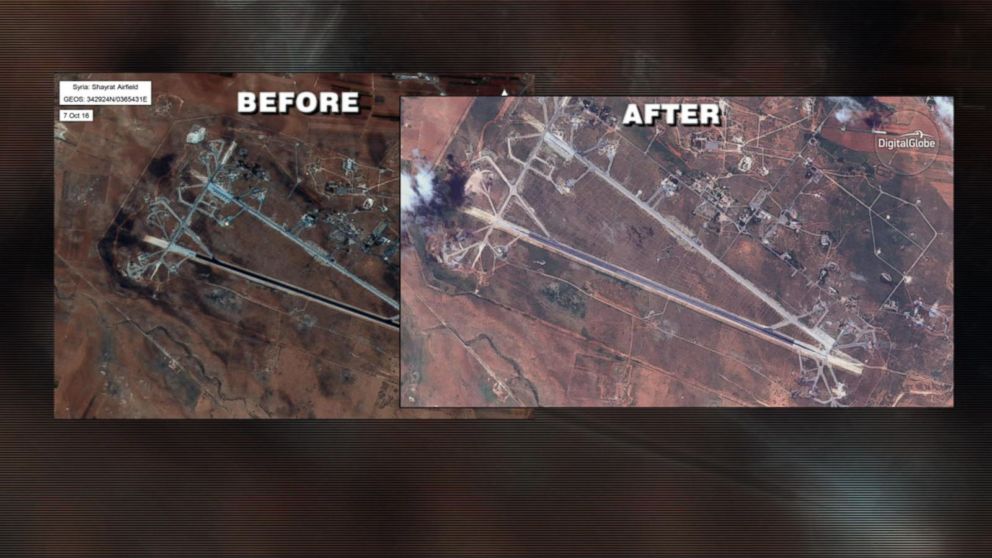 PHOTO: Satellite images show the airfield in Syria that was struck in the U.S. attack.