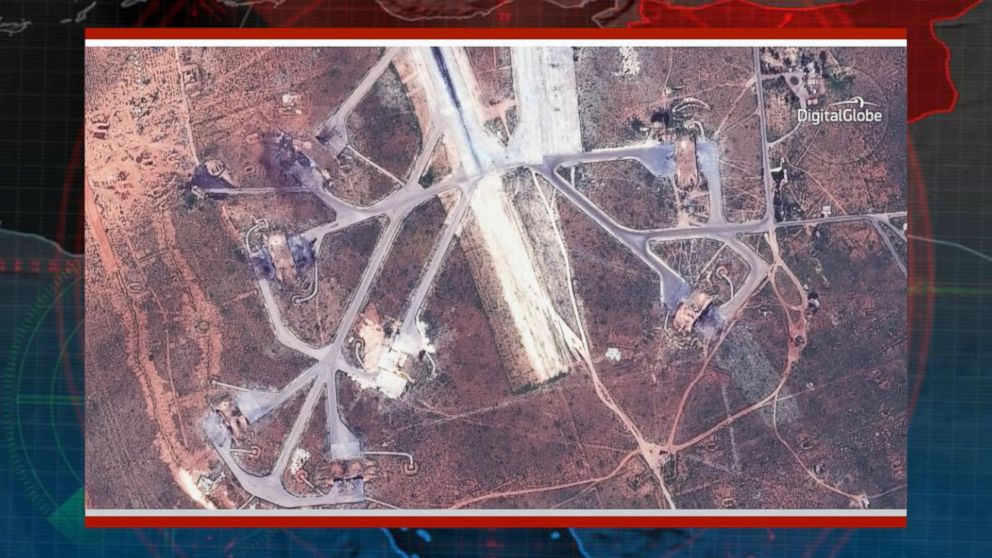 PHOTO: Satellite images show the airfield in Syria that was struck in the U.S. attack.