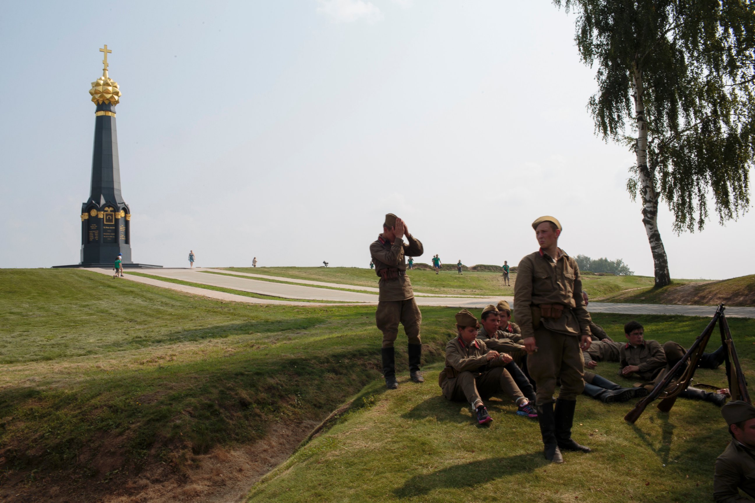 PHOTO: A unit dresses to re-enact Soviet Russia during WWII as part of their historical education at the Historical-War Camp, in Borodino, Russia, July 26, 2016. 