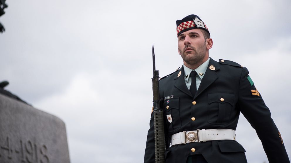 Cpl. Nathan Cirillo, 24, is seen at the National War Memorial in Ottawa, Oct. 19, 2014.
