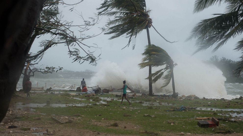 Waves crash along the coastline in Port Vila, Vanuatu, March 14, 2015.
