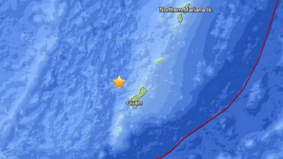 An earthquake was reported off the coast of Guam, Sept. 17, 2014.