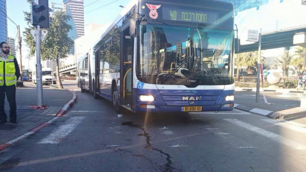 PHOTO: Passengers were wounded in a stabbing attack on this bus in Tel Aviv, Jan. 21, 2015.
