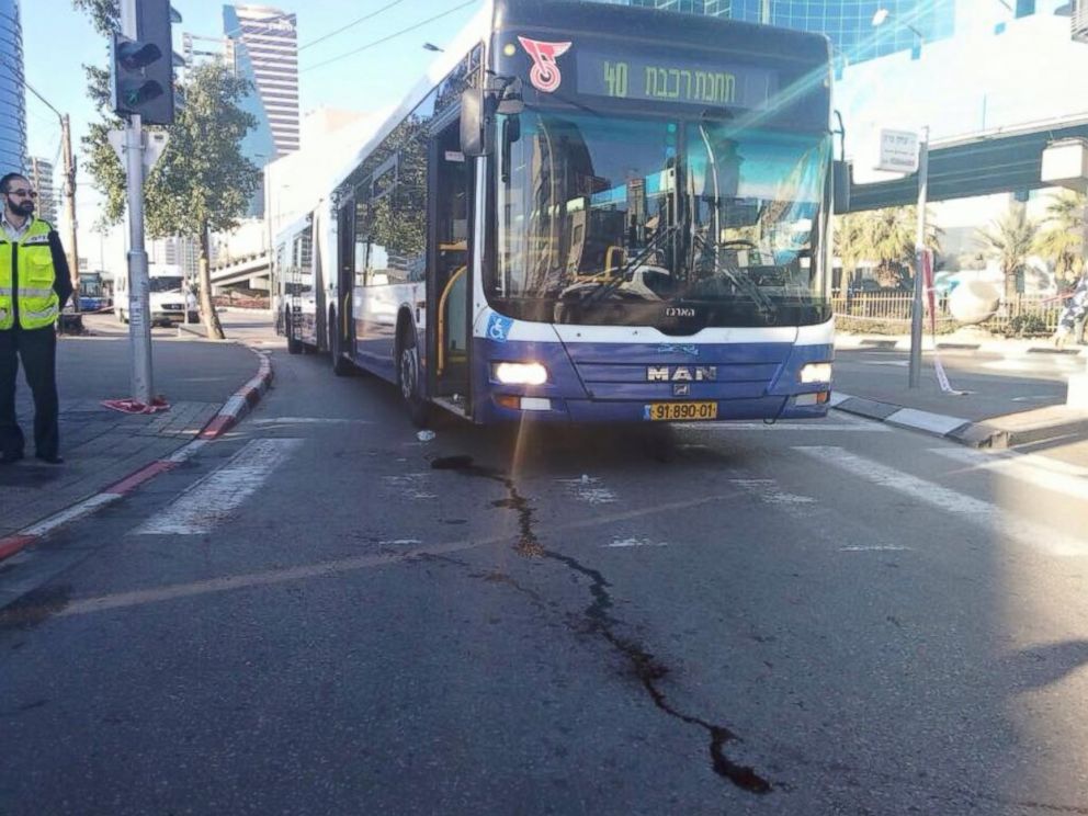 PHOTO: Passengers were wounded in a stabbing attack on this bus in Tel Aviv, Jan. 21, 2015.