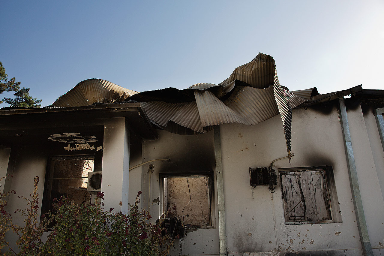 PHOTO:The twisted remains of the main building of MSF's hospital in Kunduz hit by U.S. airstrikes on October 3, 2015.  