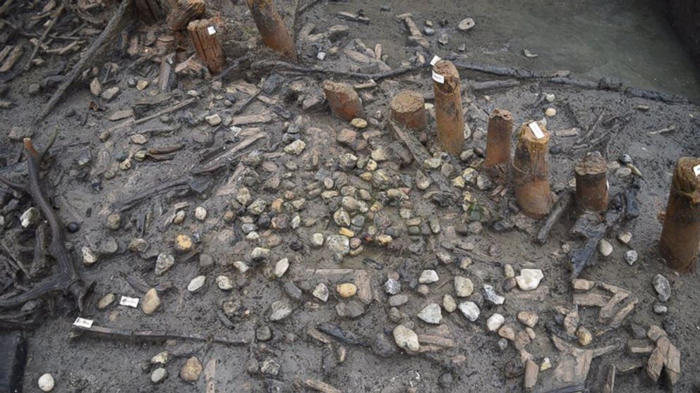 An glimpse of an excavation underway at Must Farm by the Cambridge Archaeological Unit.