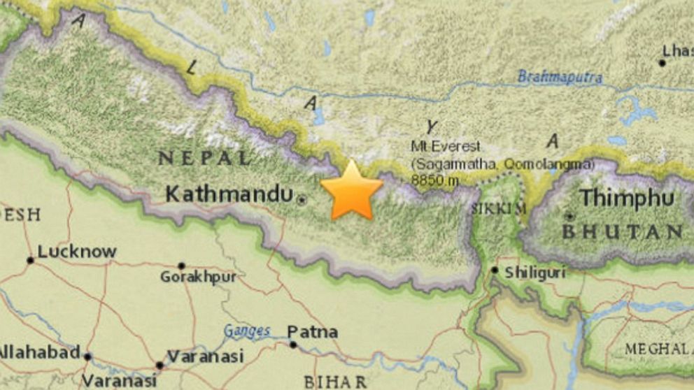 PHOTO: An image released by the United States Geological Survey shows the location of an earthquake in Nepal, May 12, 2015.
